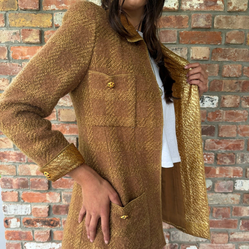 1990s Chanel Gold and Brown Bouclé Jacket