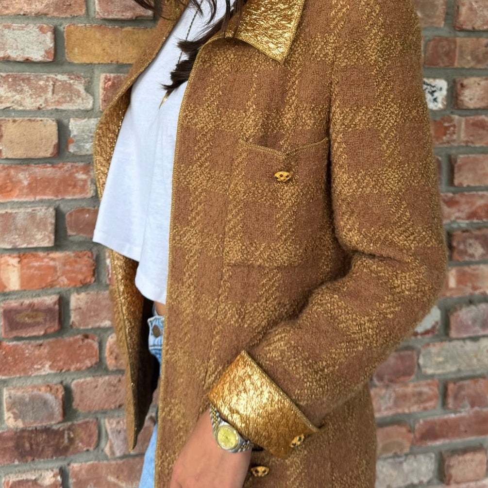 1990s Chanel Gold and Brown Bouclé Jacket