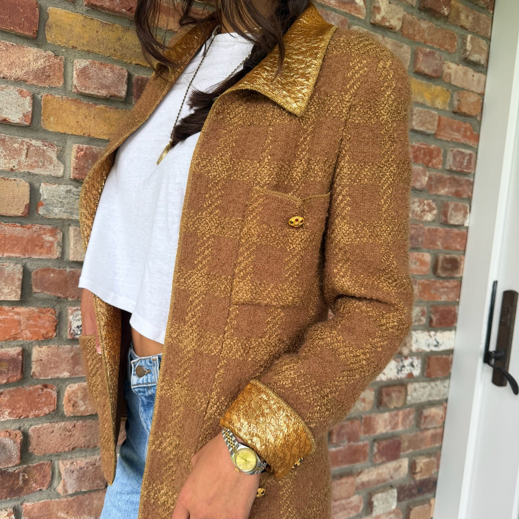1990s Chanel Gold and Brown Bouclé Jacket