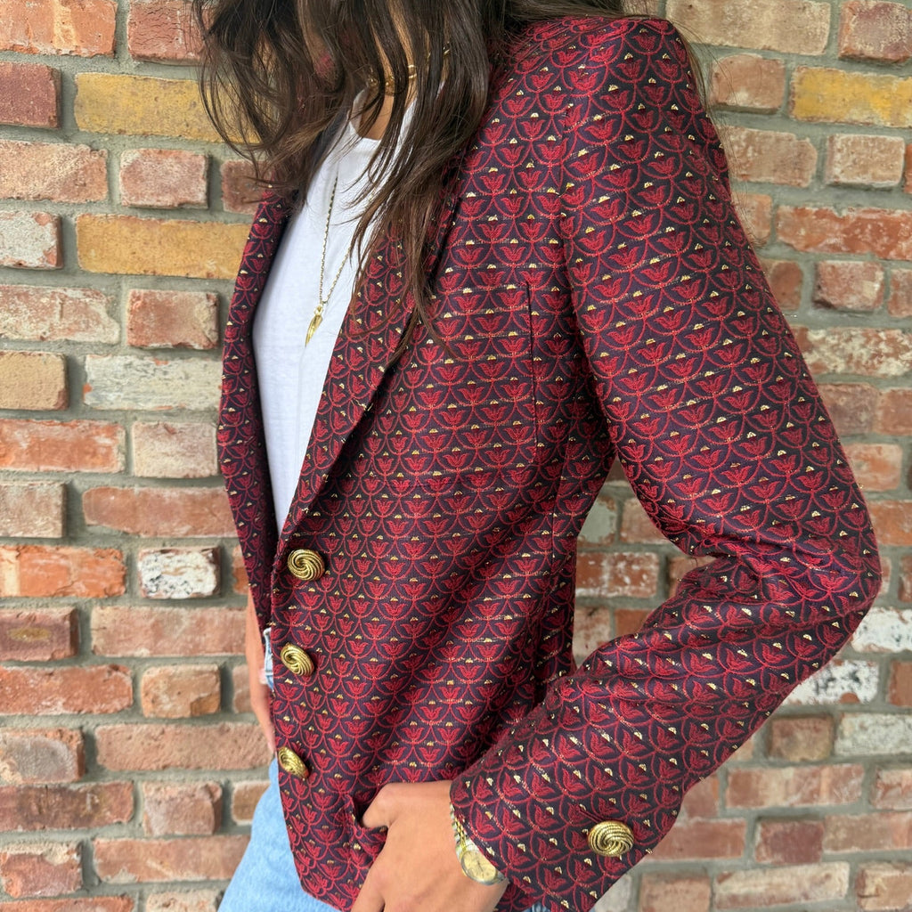 1980s - 90s Yves Saint Laurent Red Brocade Blazer