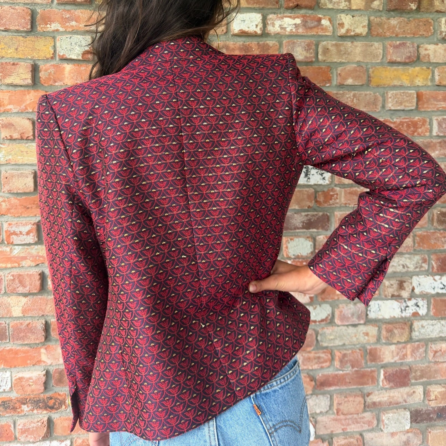 1980s - 90s Yves Saint Laurent Red Brocade Blazer