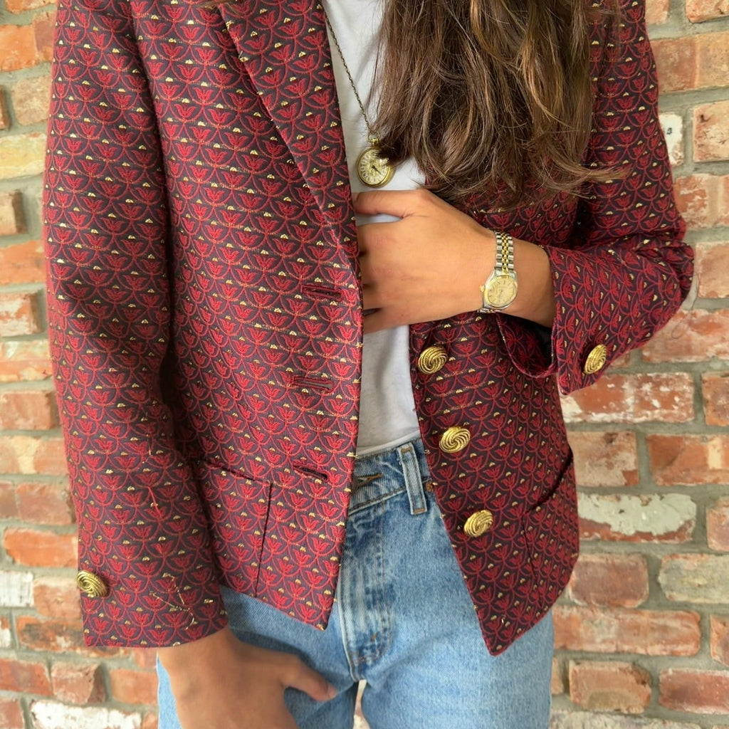 1980s - 90s Yves Saint Laurent Red Brocade Blazer