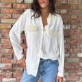 1970s - 80s Faux-Pearl Embellished Silk Blouse