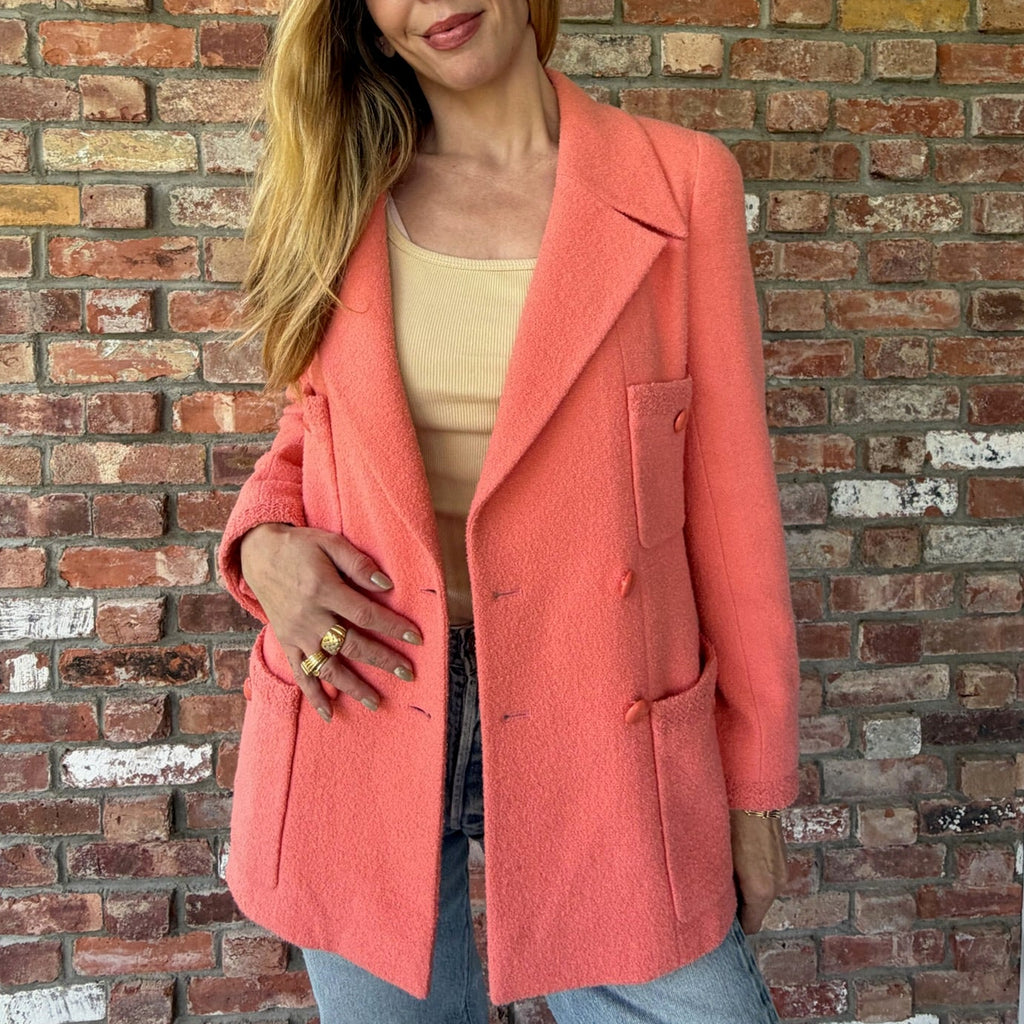 1990s Chanel Salmon Bouclé Blazer