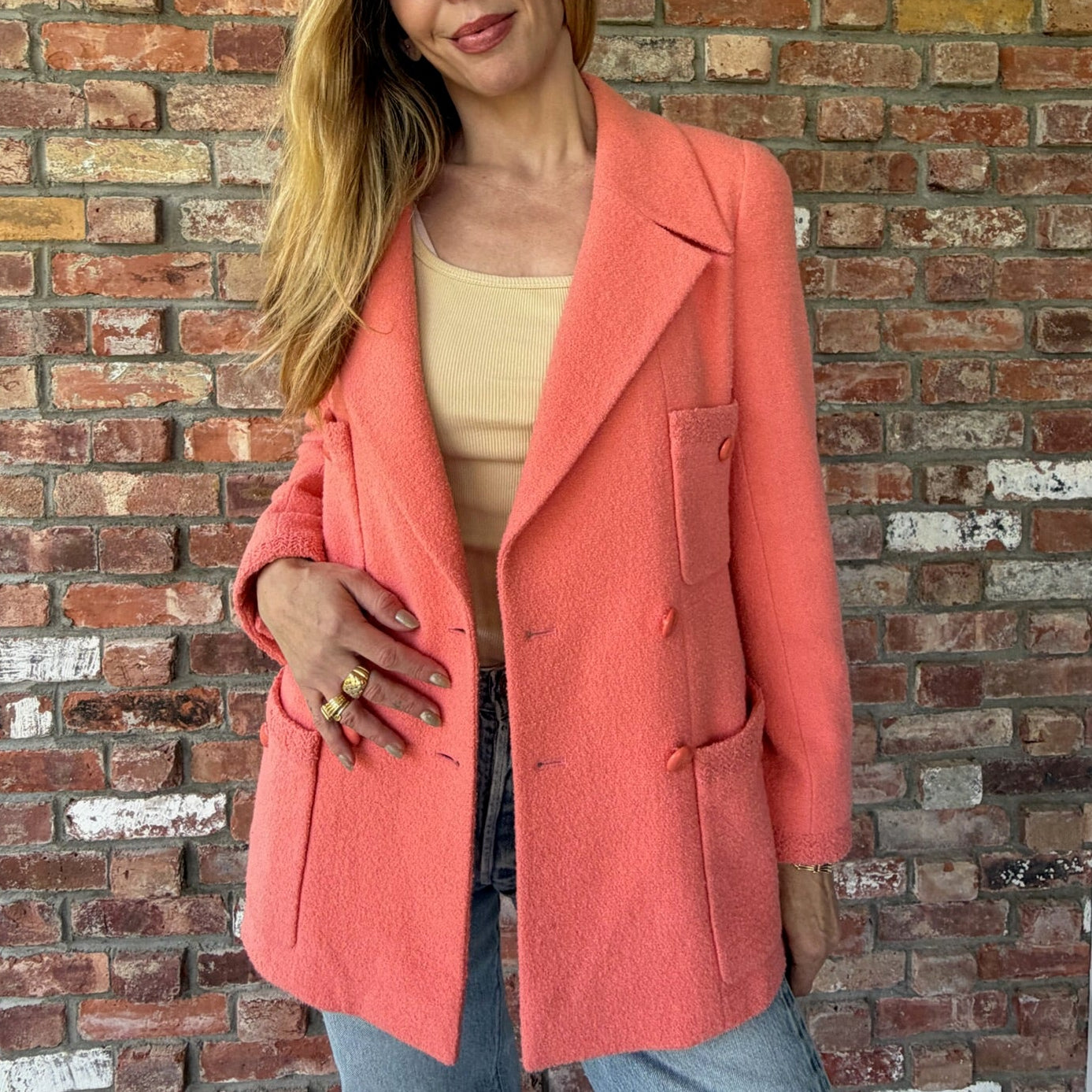 1990s Chanel Salmon Bouclé Blazer