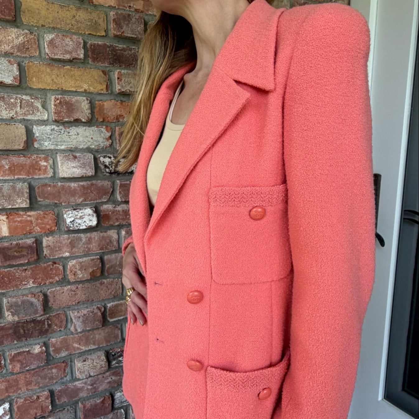 1990s Chanel Salmon Bouclé Blazer