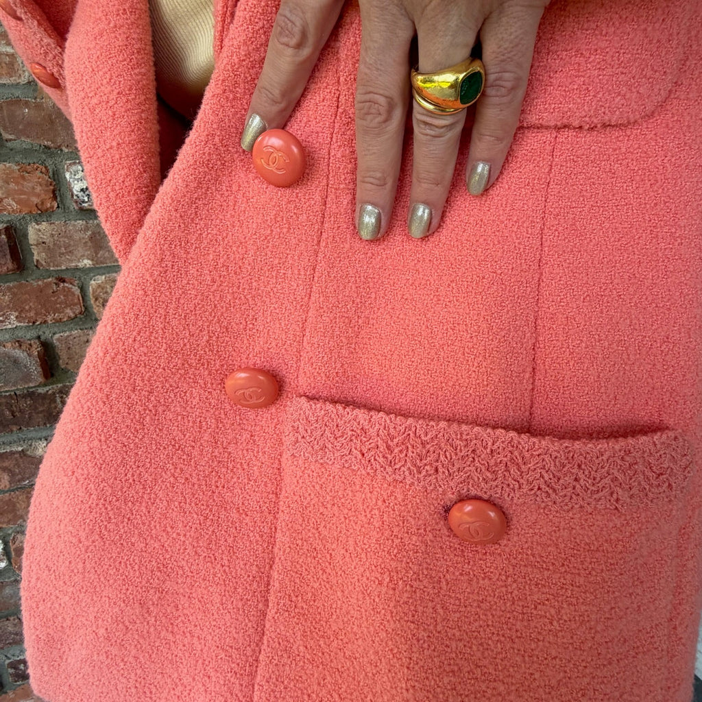 1990s Chanel Salmon Bouclé Blazer