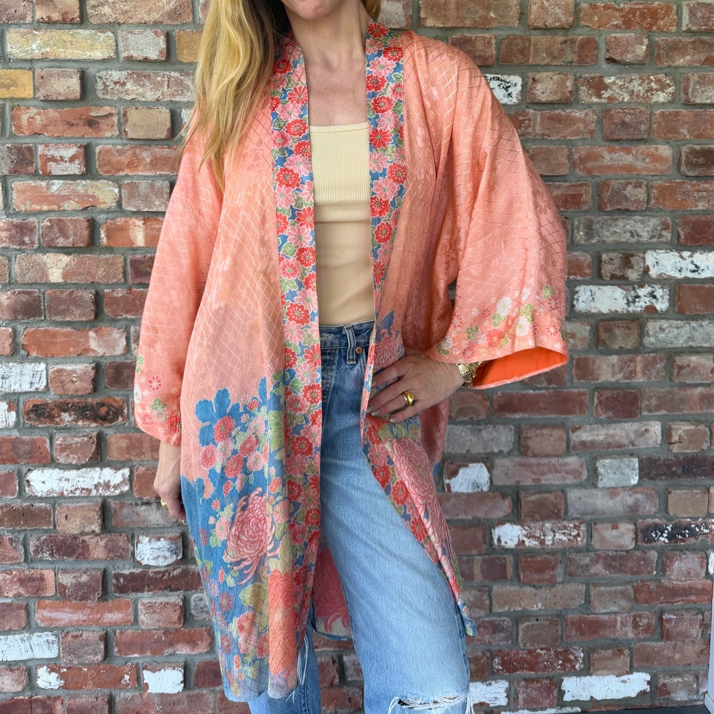 Upcycled Peach Silk Duster