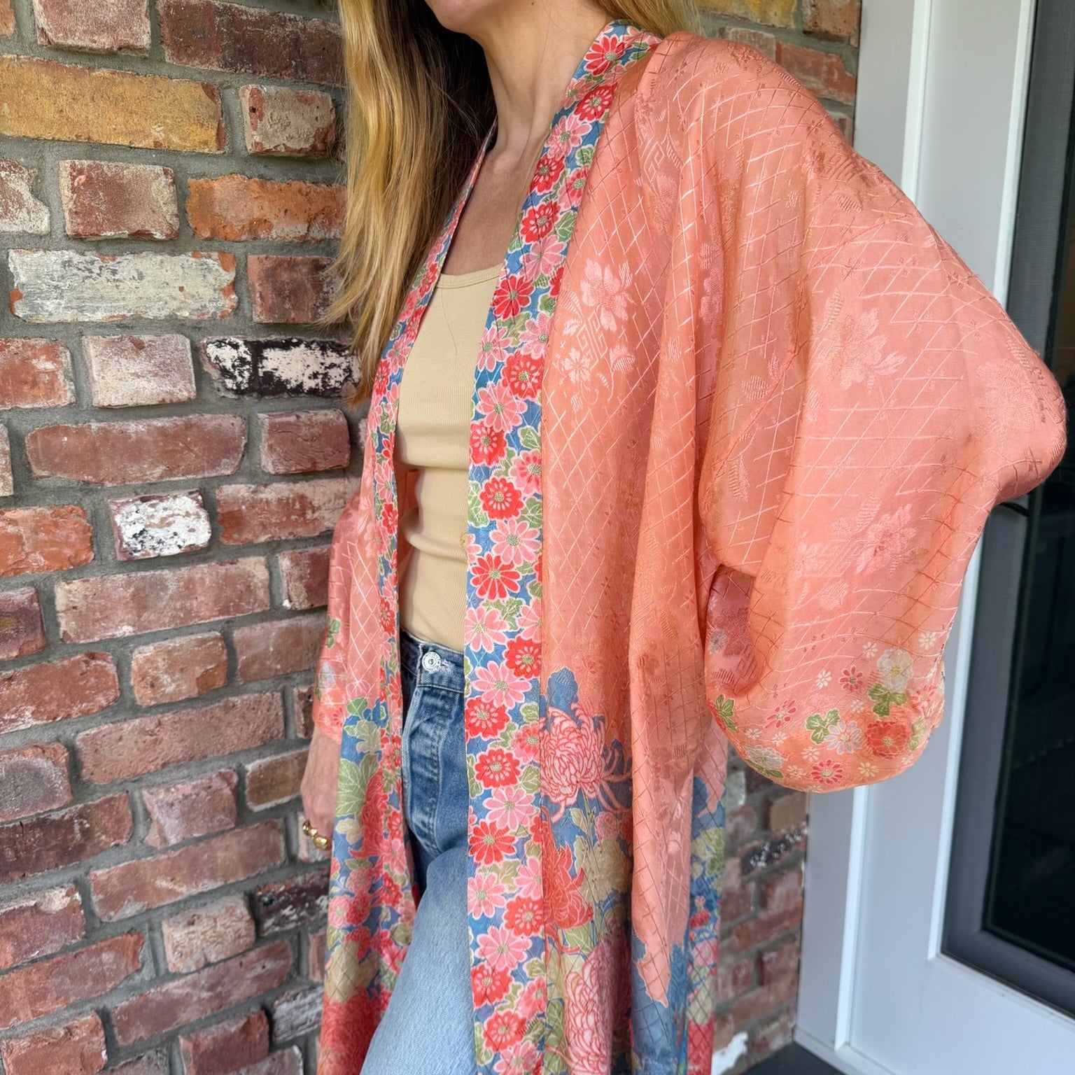 Upcycled Peach Silk Duster
