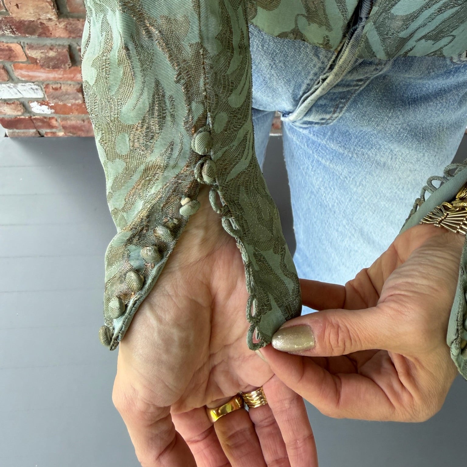 1980s Teal and Bronze Brocade Jacket