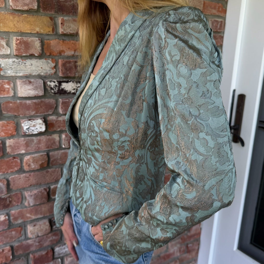 1980s Teal and Bronze Brocade Jacket