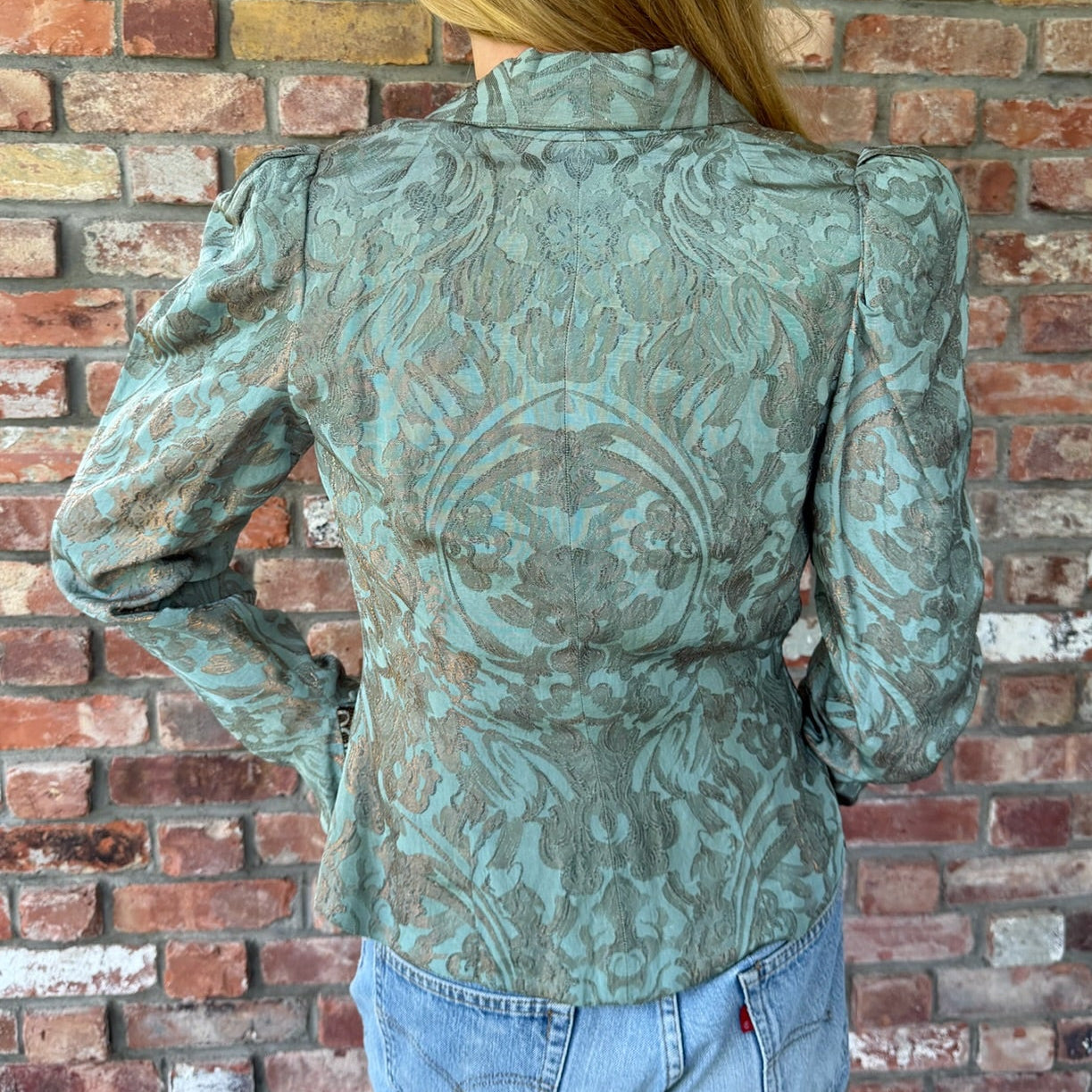 1980s Teal and Bronze Brocade Jacket