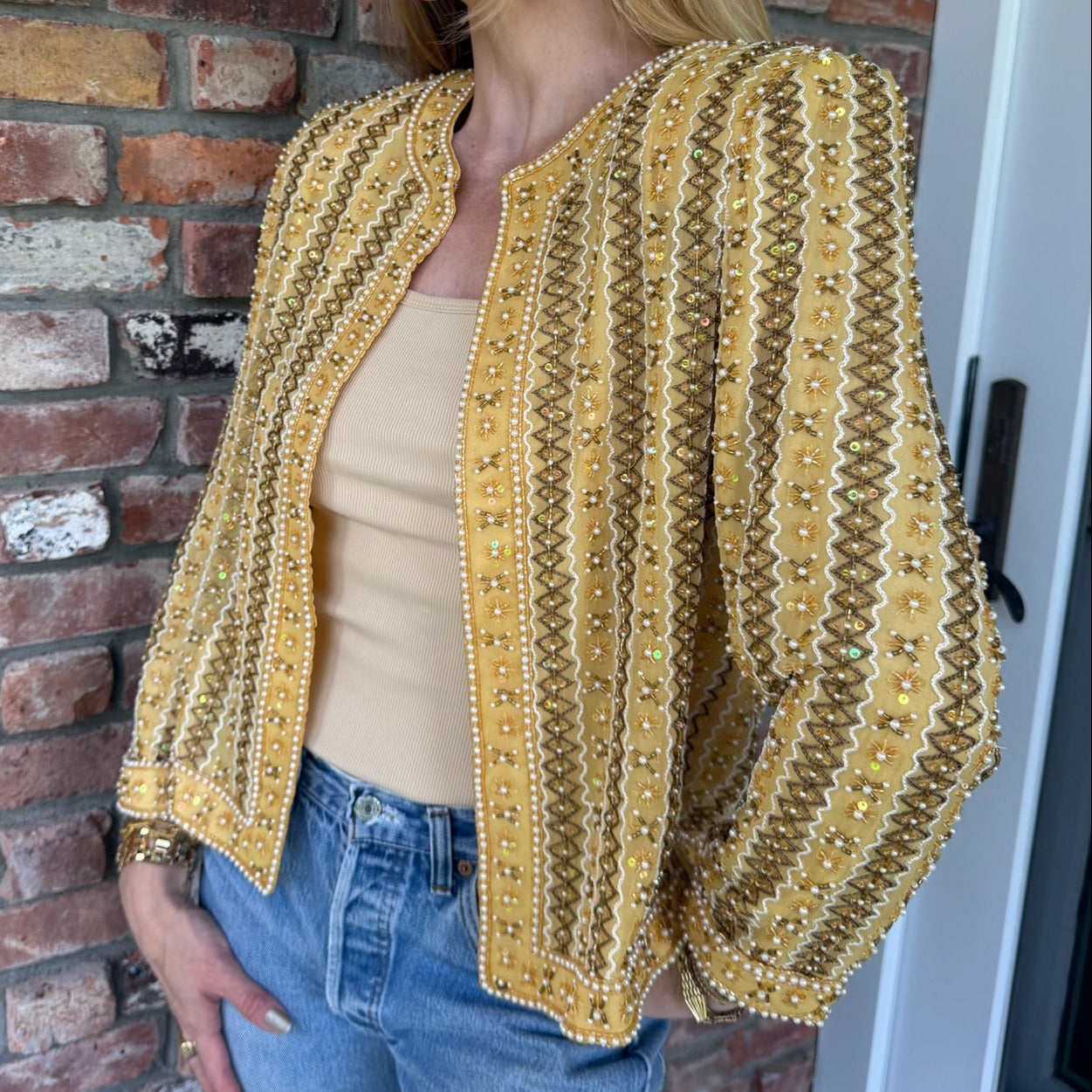 Late 1980s - Early 1990s Yellow Beaded Evening Jacket