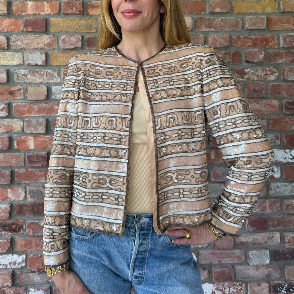 Late 1970s - Early 1980s Peach Beaded Evening Jacket