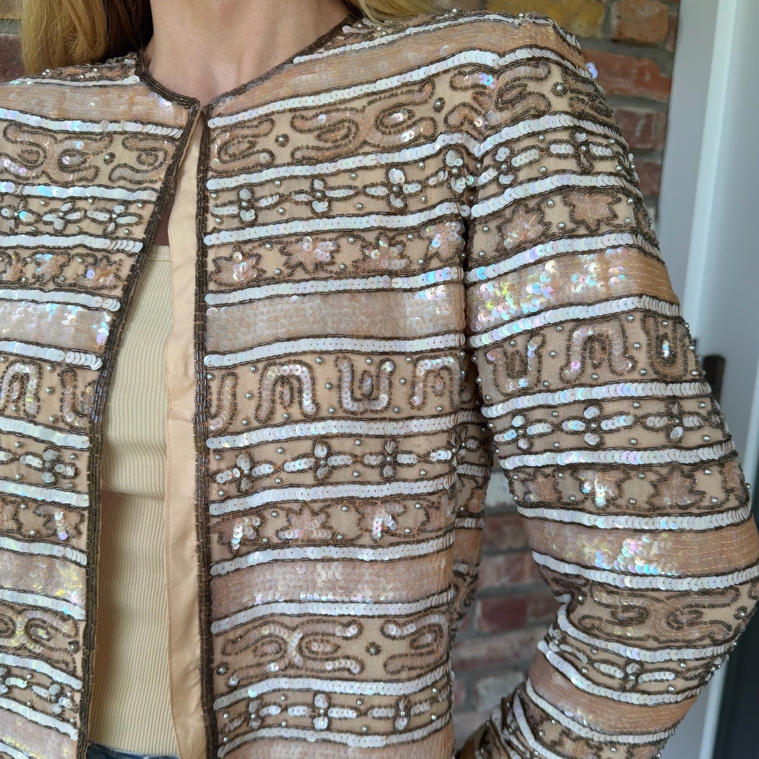 Late 1970s - Early 1980s Peach Beaded Evening Jacket