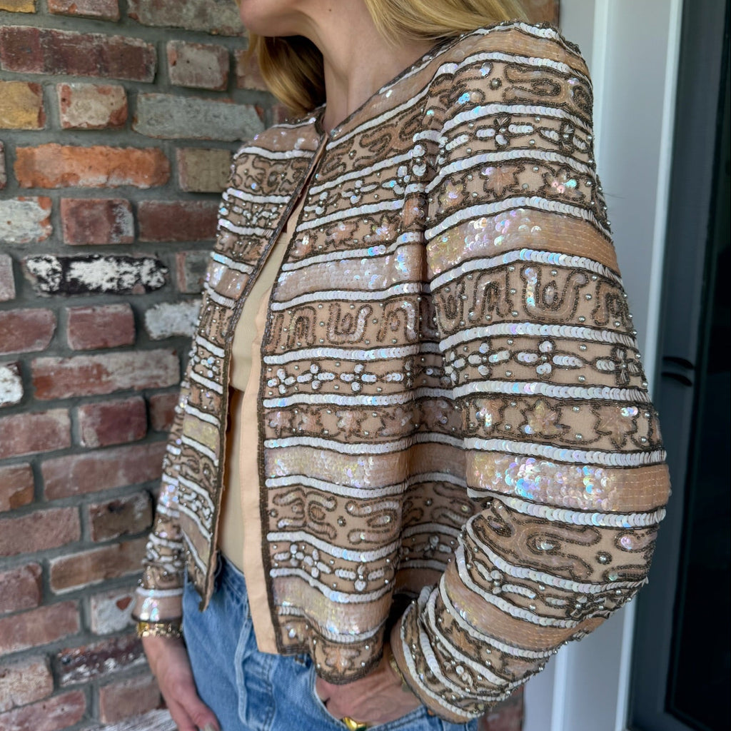 Late 1970s - Early 1980s Peach Beaded Evening Jacket