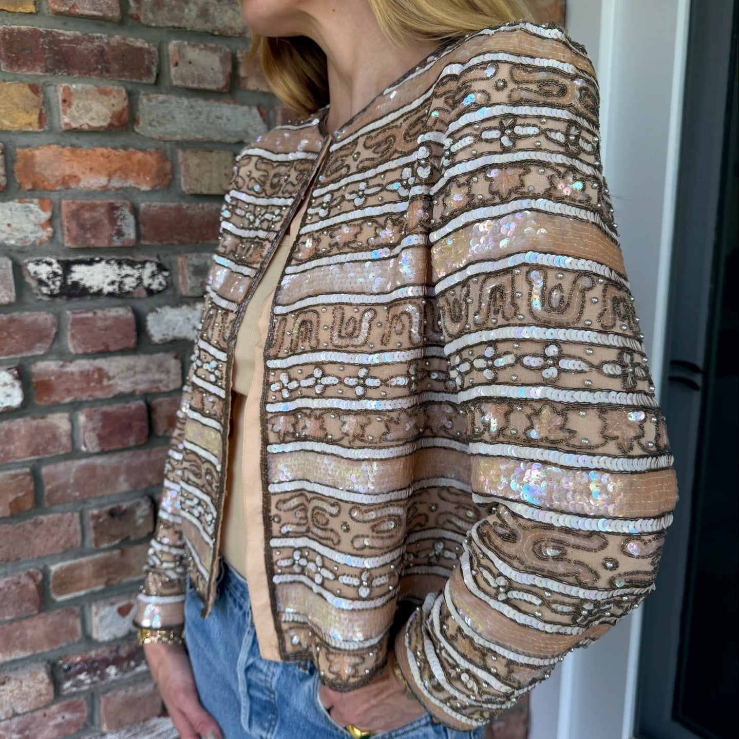 Late 1970s - Early 1980s Peach Beaded Evening Jacket
