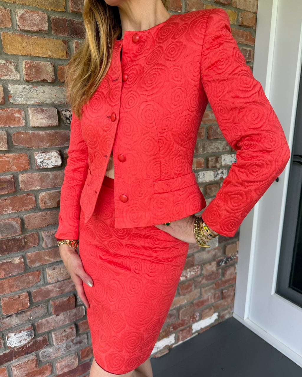Late 1980s - Early 1990s Christian Dior Coral Skirt Suit