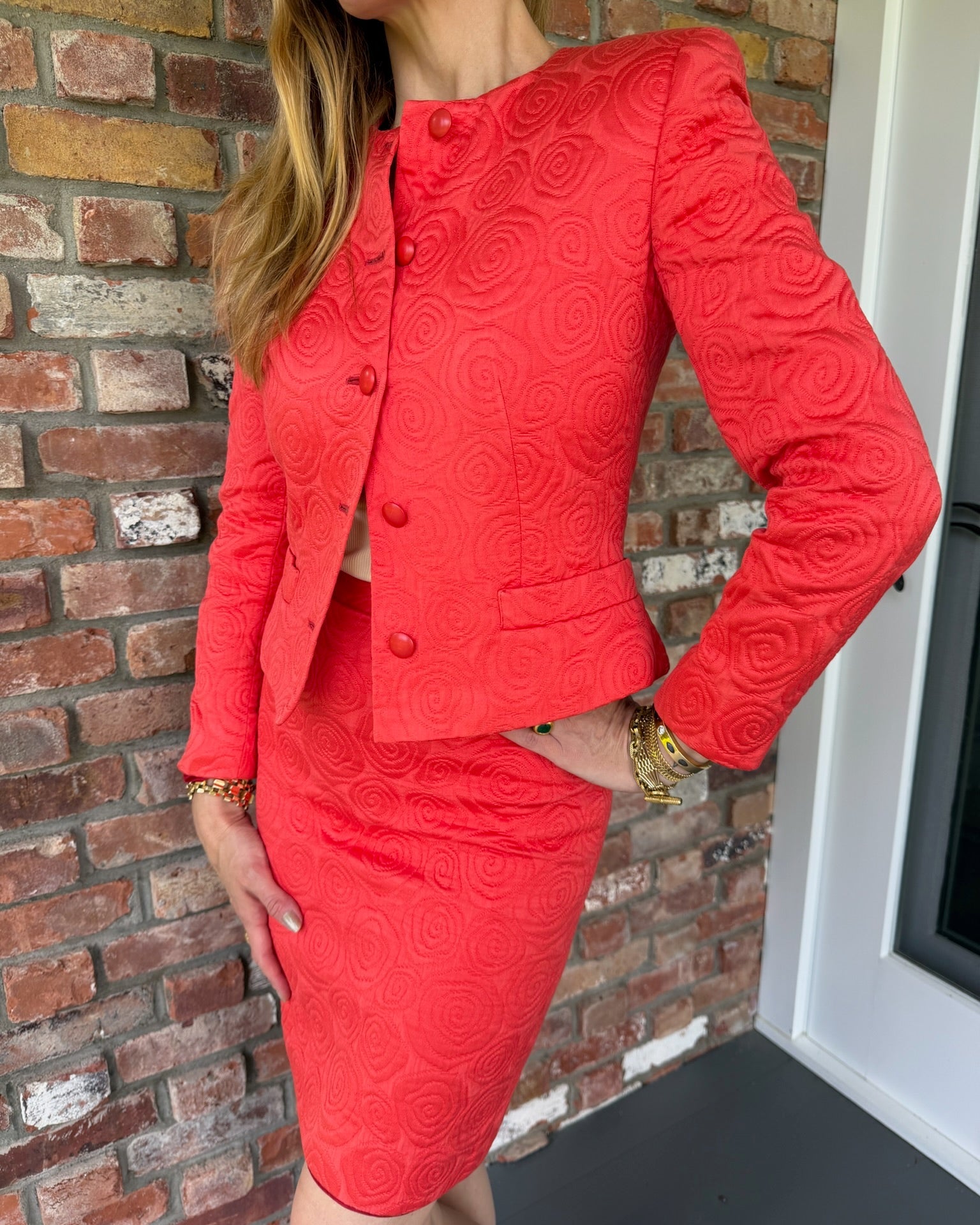 Late 1980s - Early 1990s Christian Dior Coral Skirt Suit