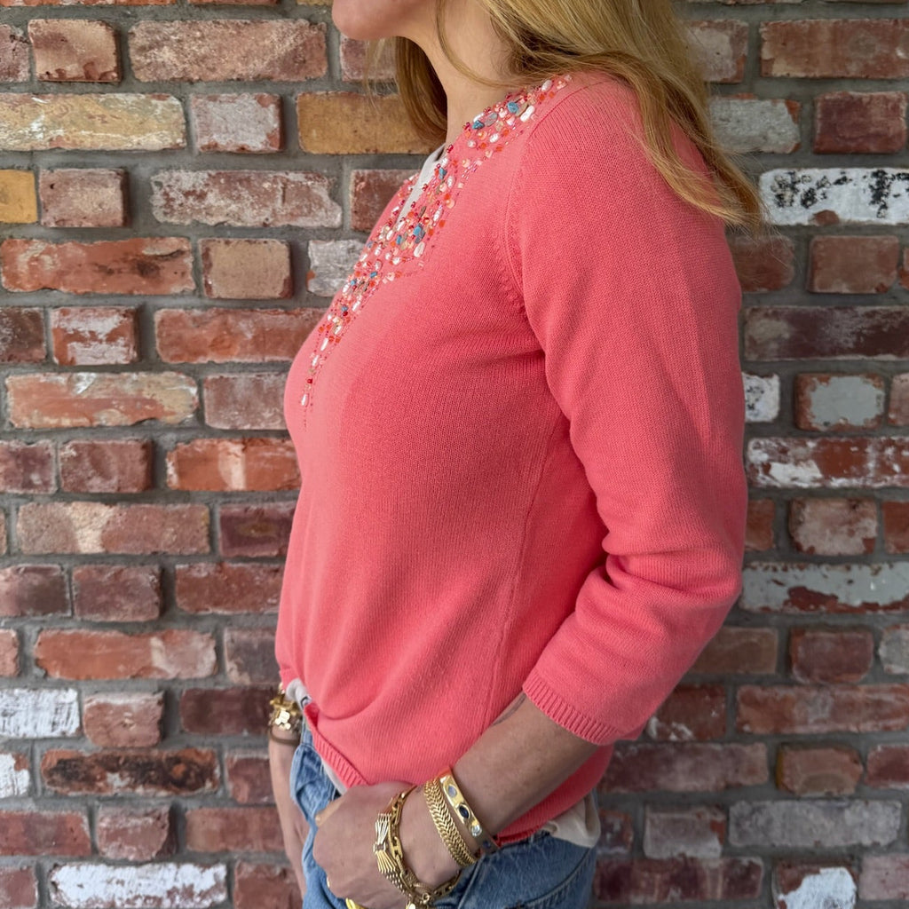 Late 1990s - Early 2000s Coral Embellished Sweater
