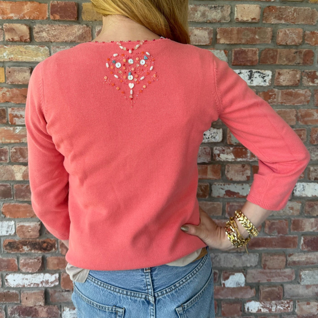 Late 1990s - Early 2000s Coral Embellished Sweater