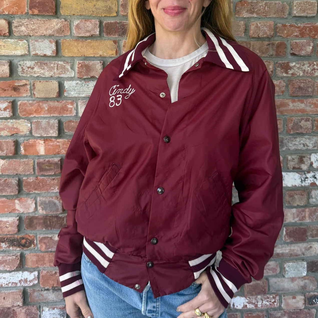 1980s Burgundy Varsity Bomber Jacket