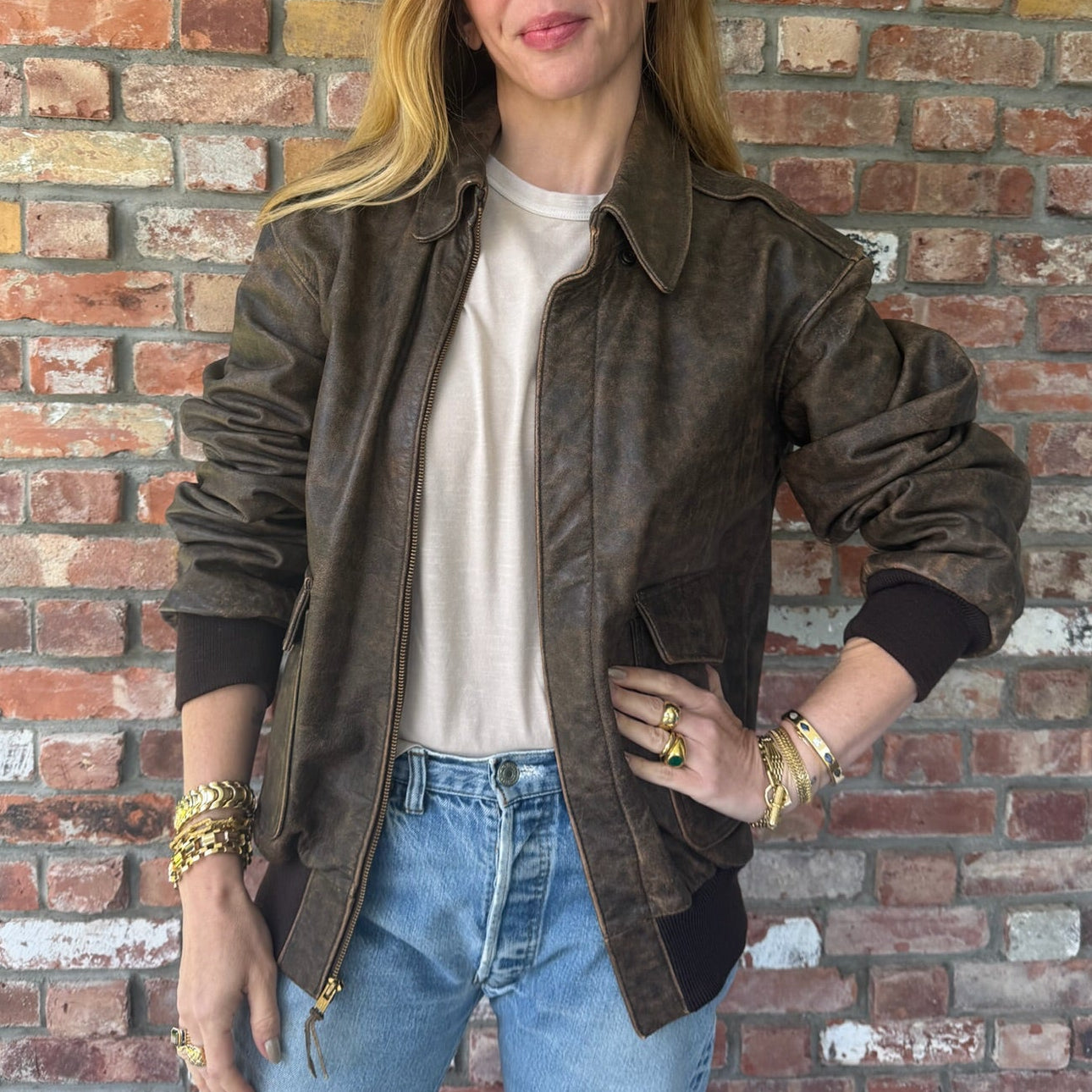 Late 1970s - Early 1980s Distressed Leather Bomber Jacket