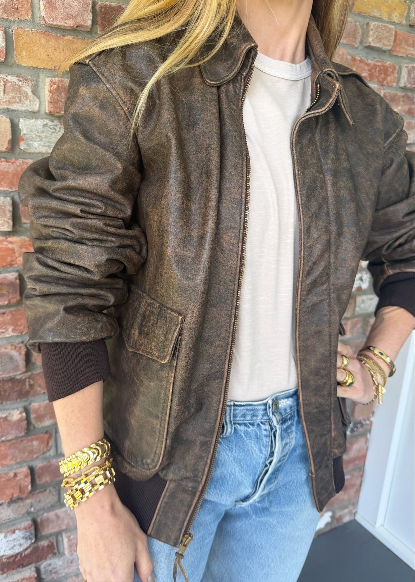 Late 1970s - Early 1980s Distressed Leather Bomber Jacket