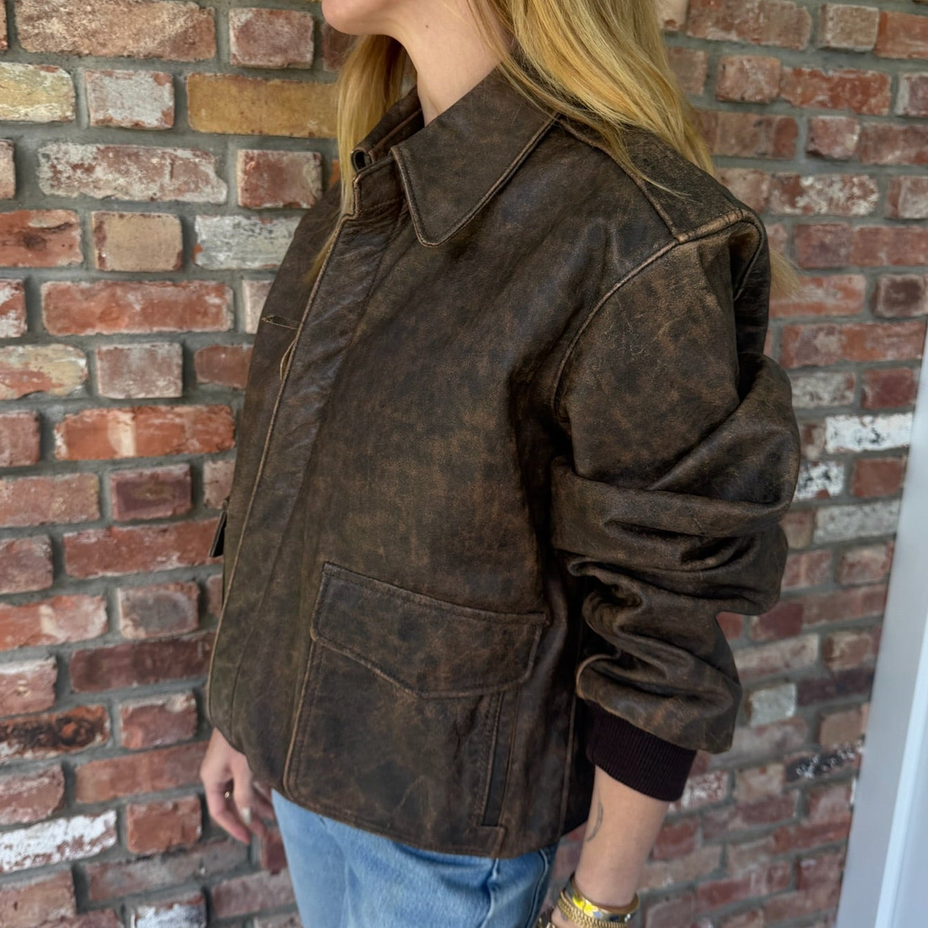 Late 1970s - Early 1980s Distressed Leather Bomber Jacket