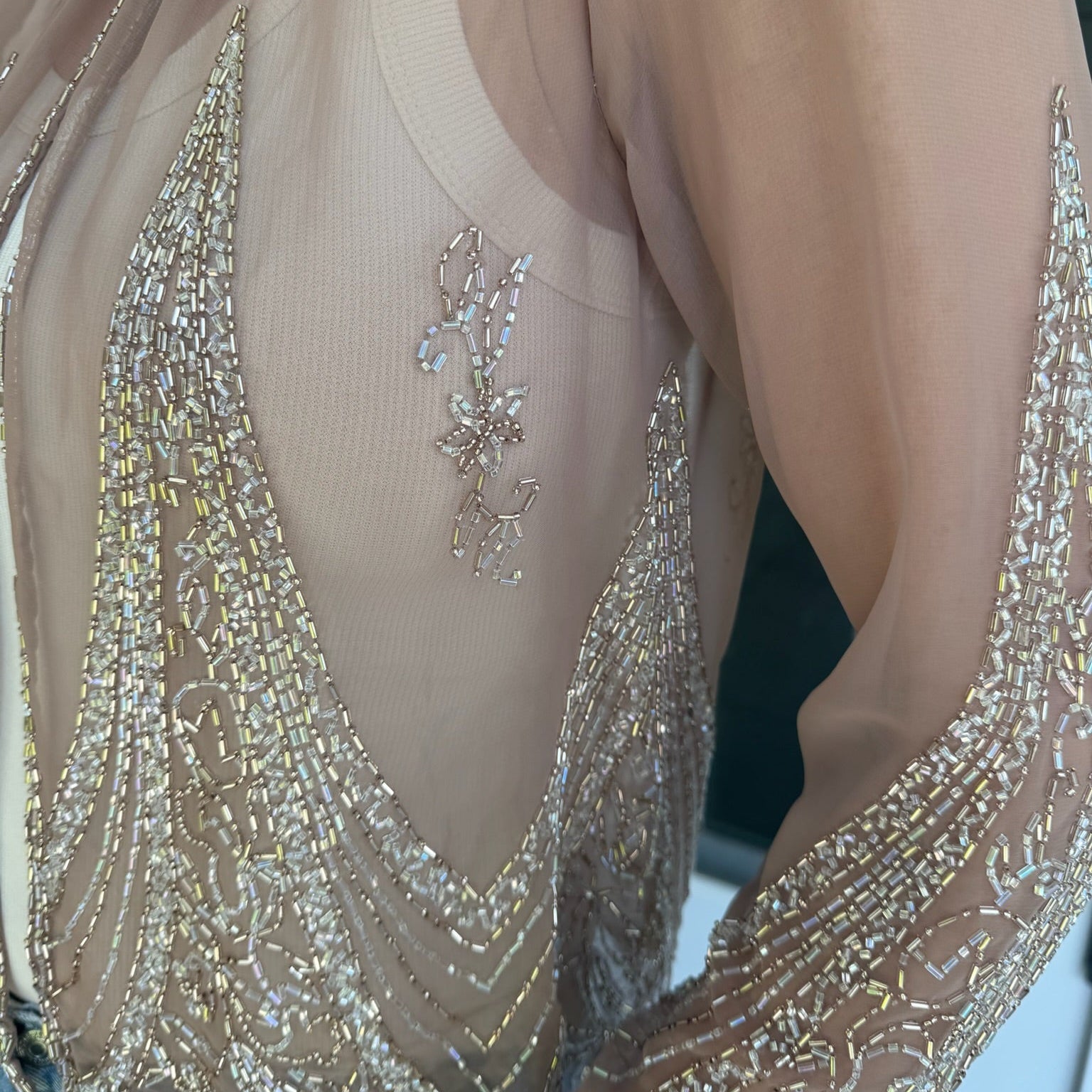1980s Sheer Taupe Beaded Evening Jacket