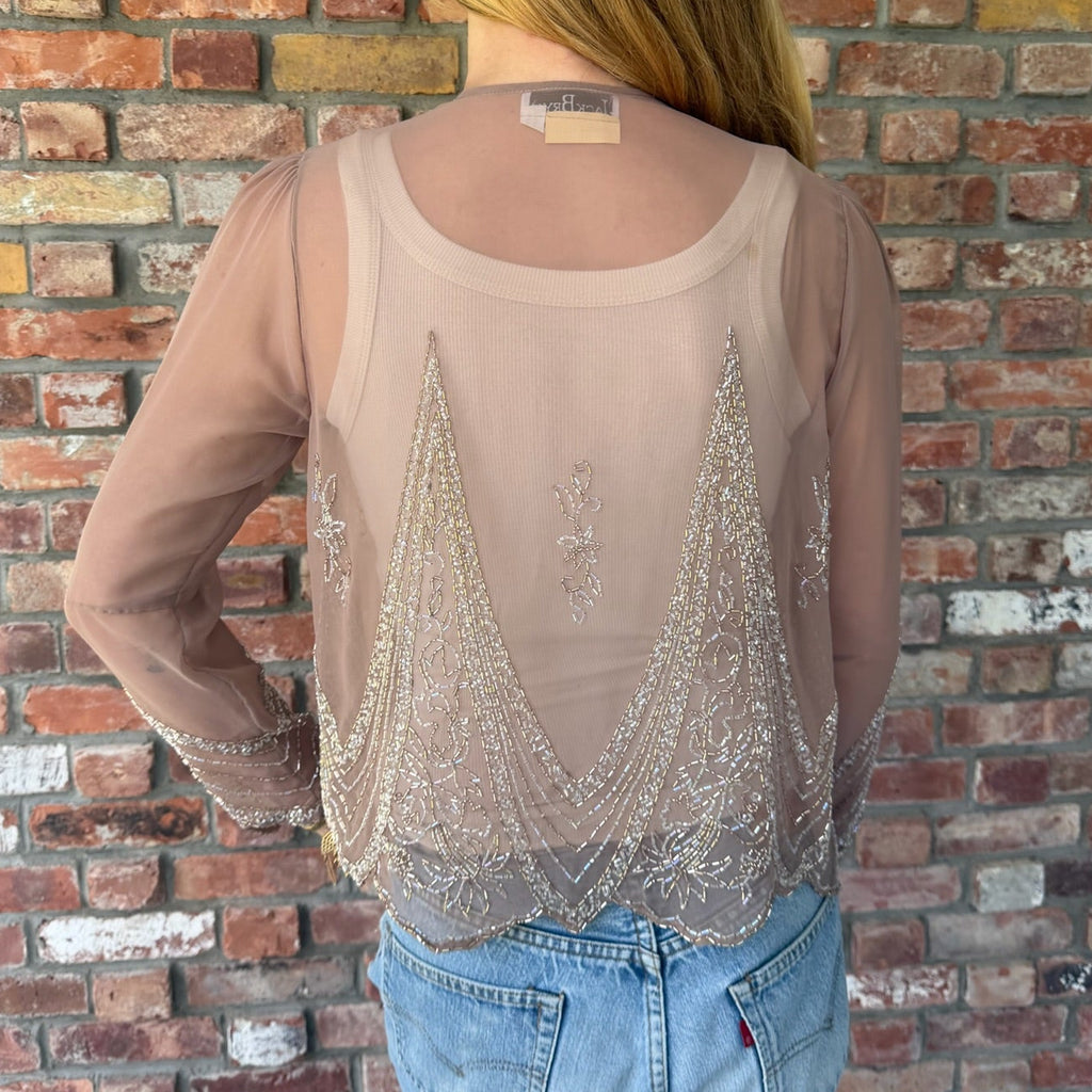 1980s Sheer Taupe Beaded Evening Jacket