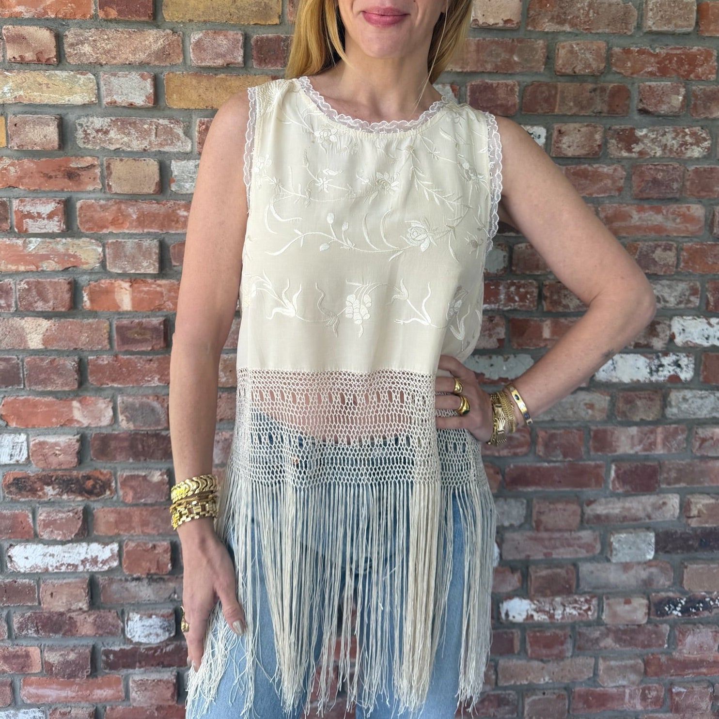 Tank Top Upcycled from Antique Piano Shawl