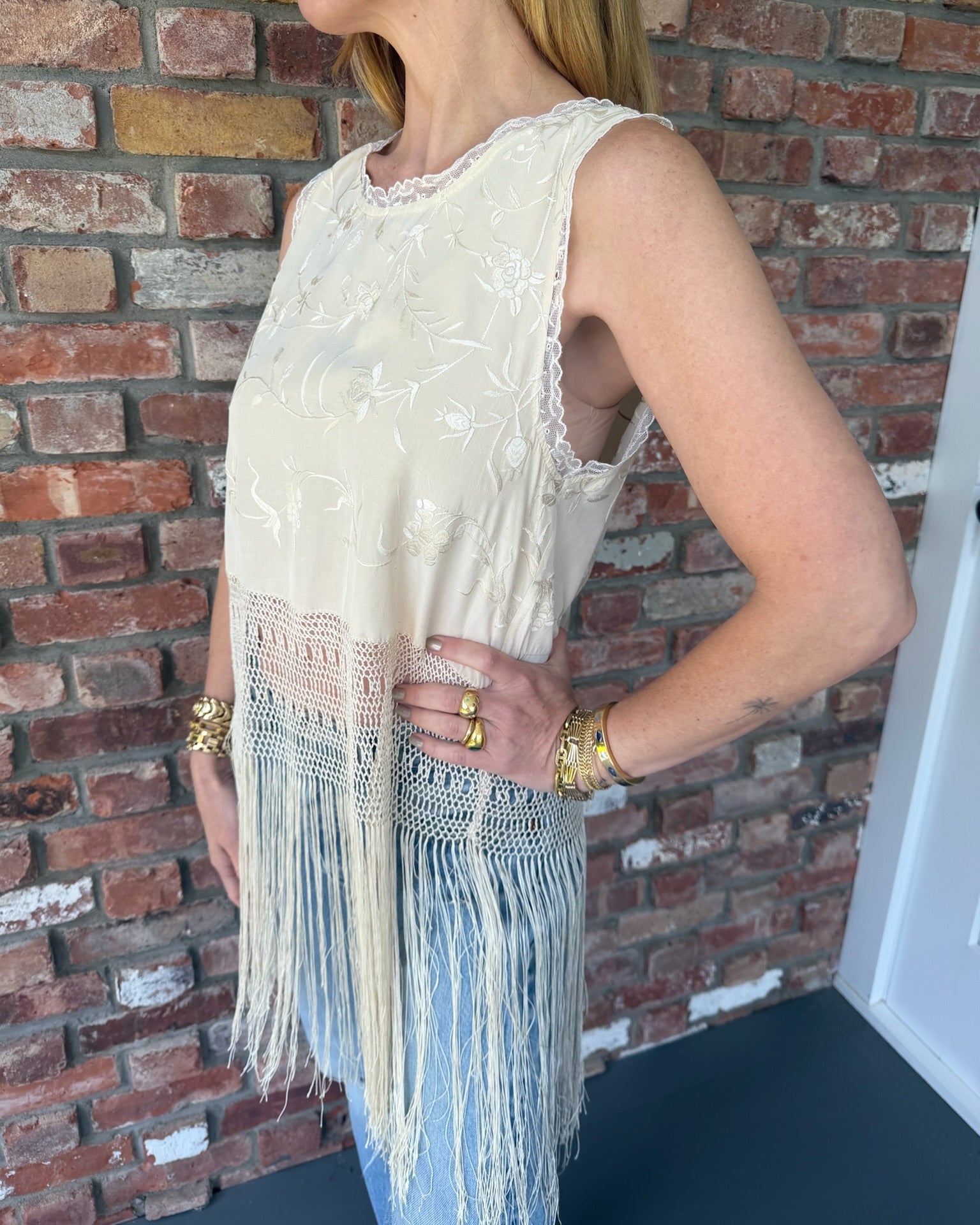 Tank Top Upcycled from Antique Piano Shawl
