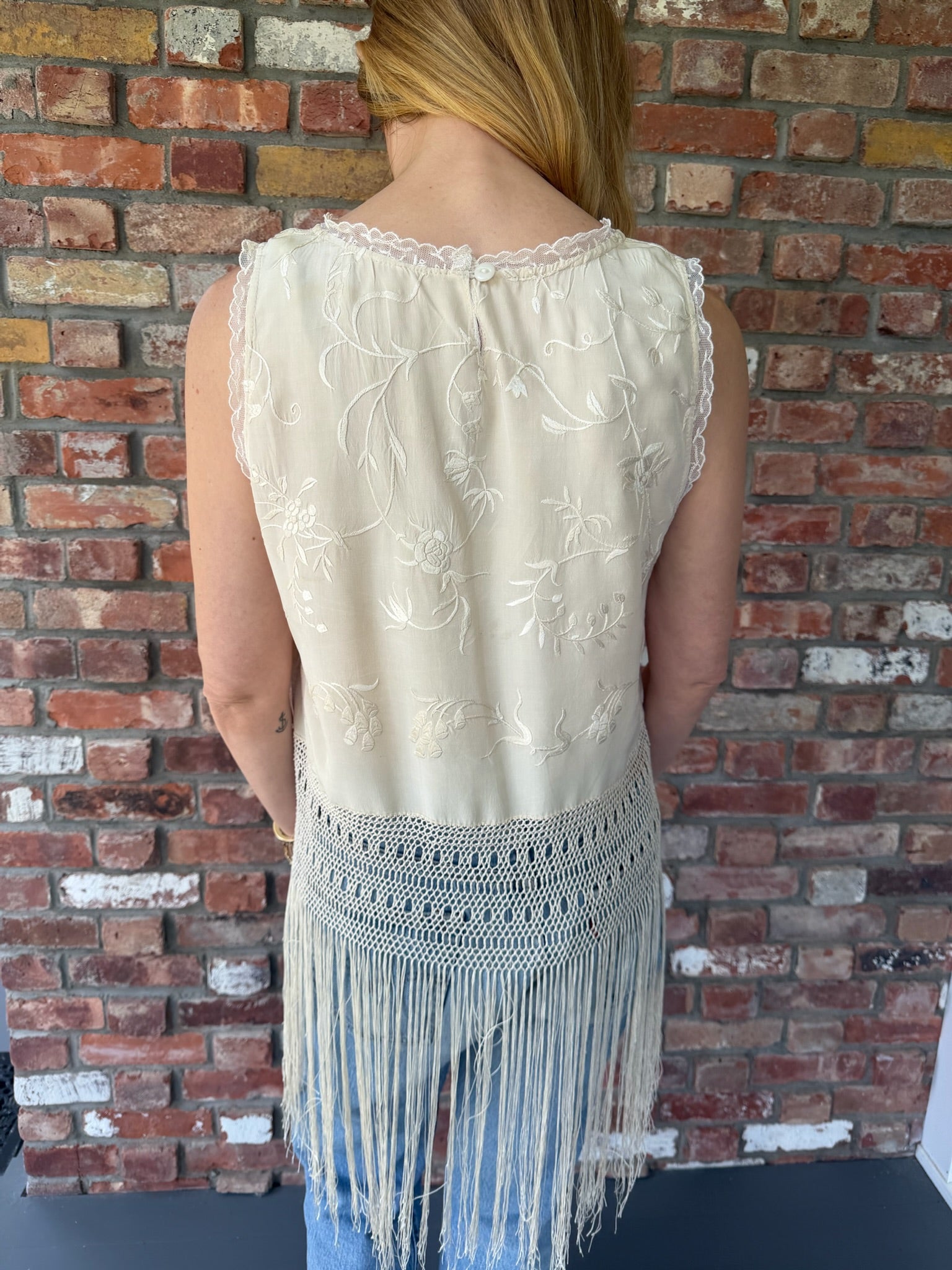 Tank Top Upcycled from Antique Piano Shawl