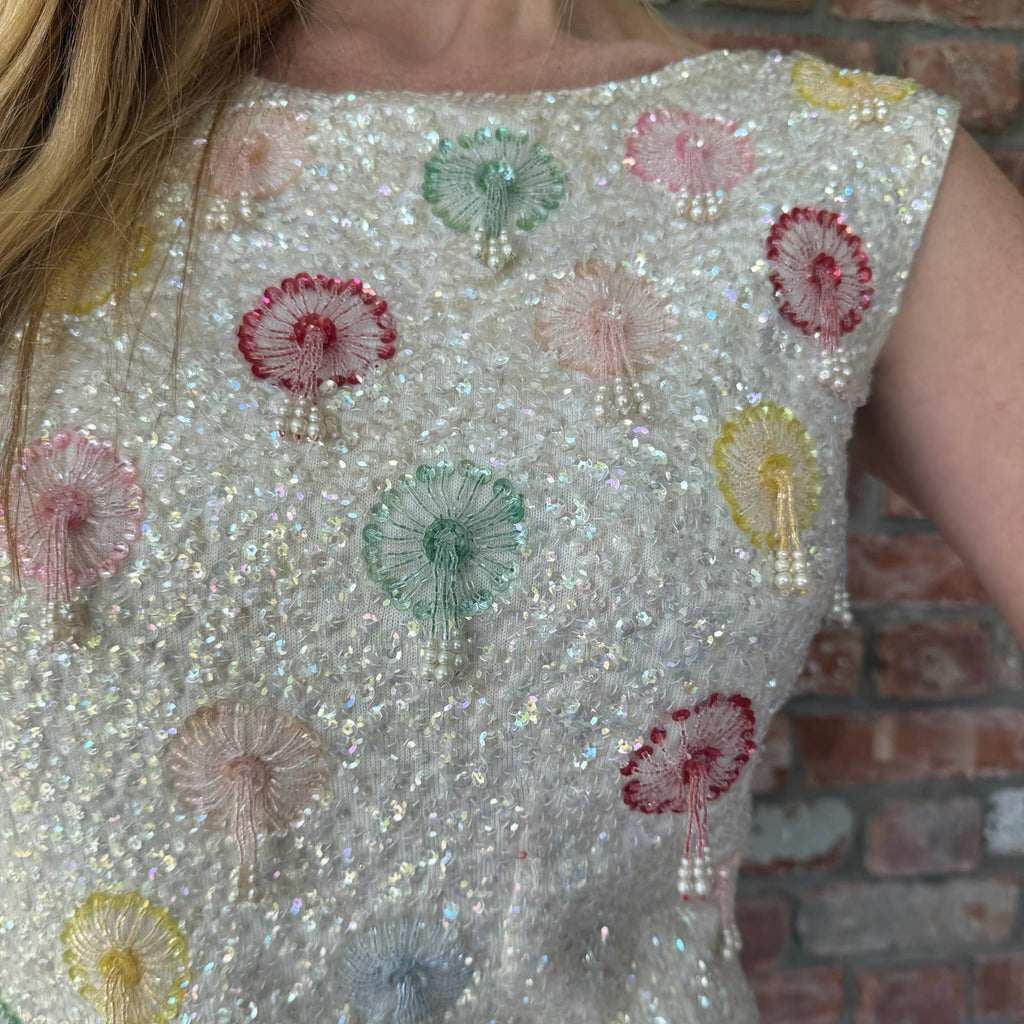 1950s Ivory Beaded Shell with Fanburst Motif