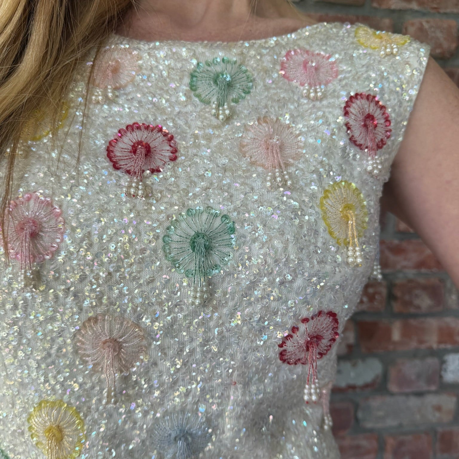 1950s Ivory Beaded Shell with Fanburst Motif
