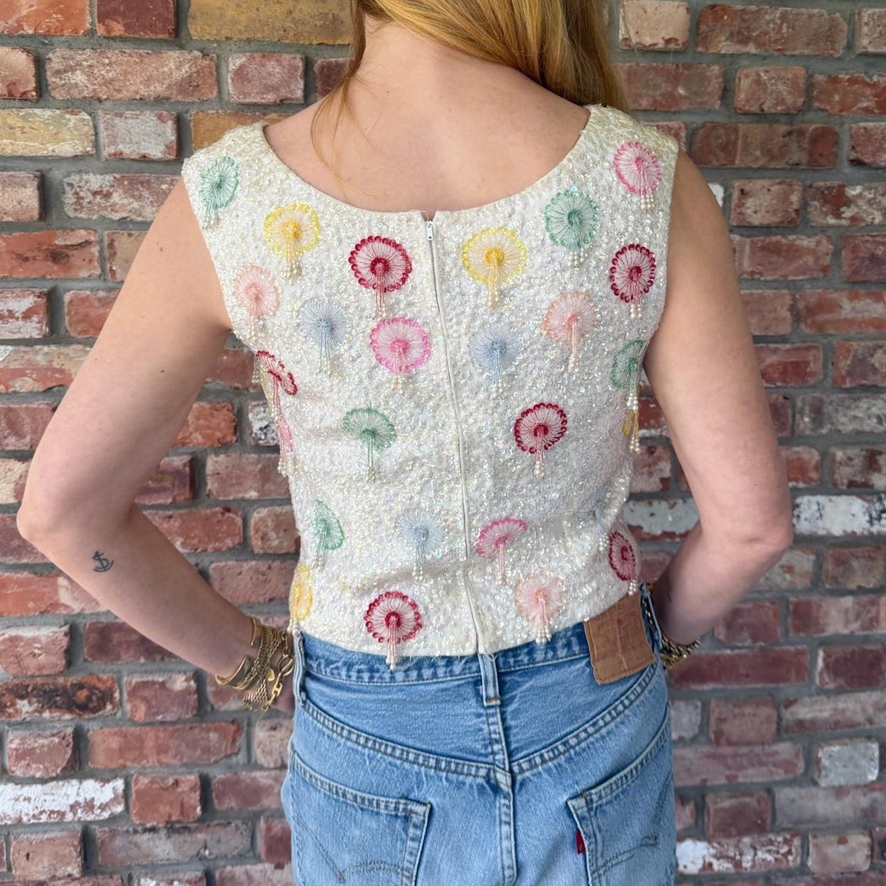 1950s Ivory Beaded Shell with Fanburst Motif