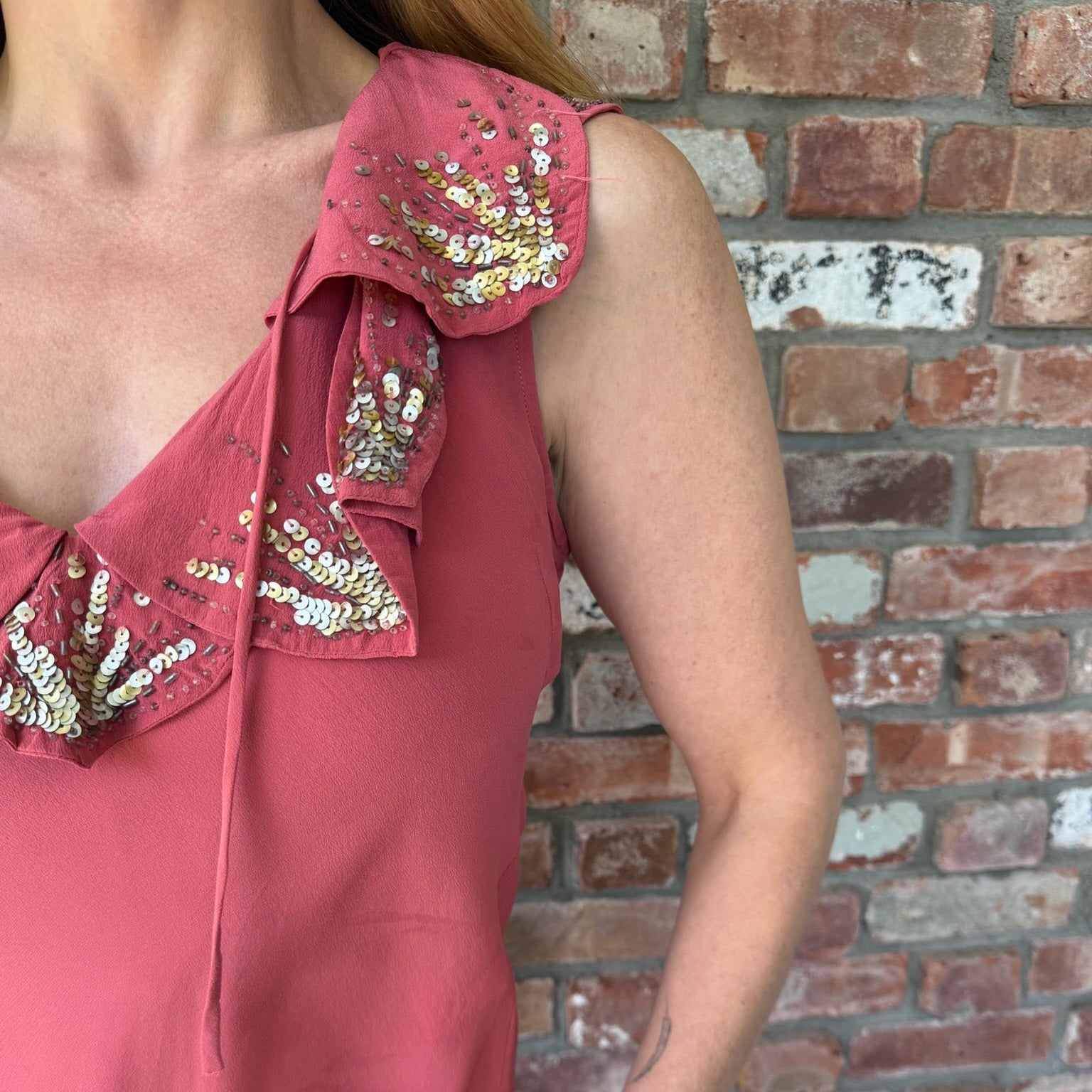 1980s Mauve Silk Tank Top with Sequins