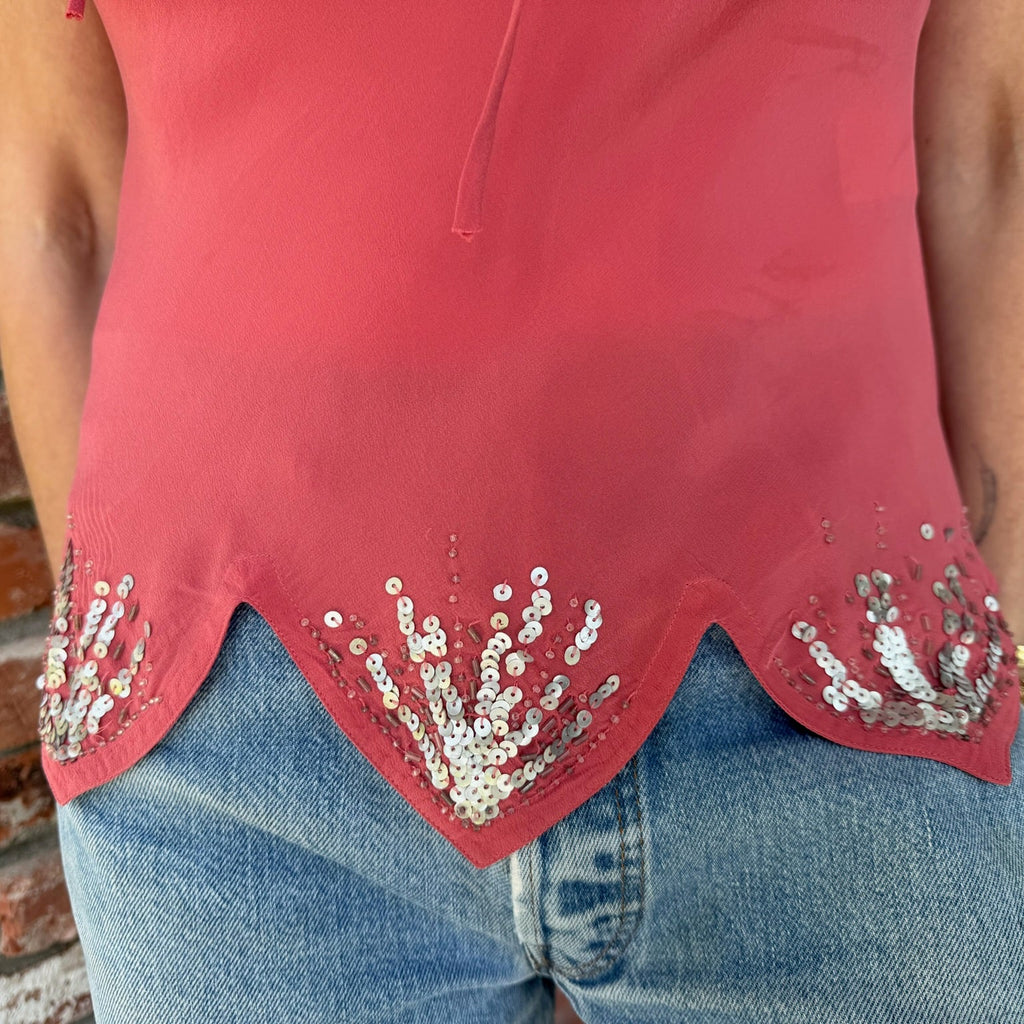 1980s Mauve Silk Tank Top with Sequins