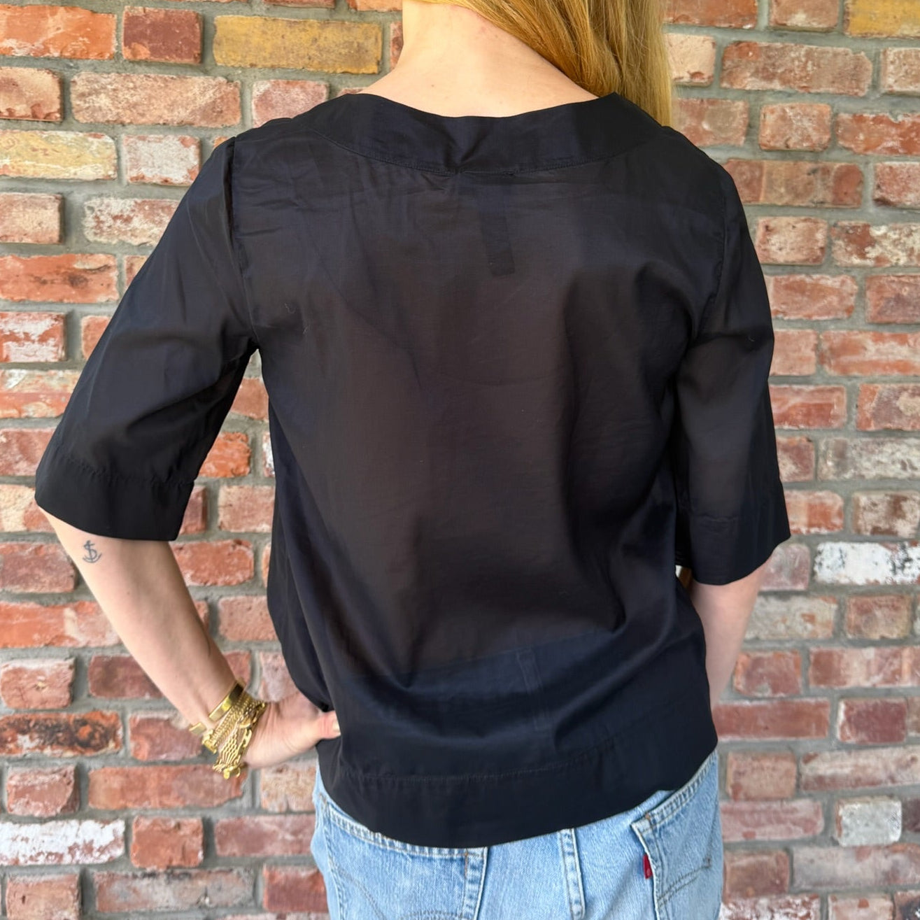 Late 1990s - Early 2000s Sheer Navy Blouse