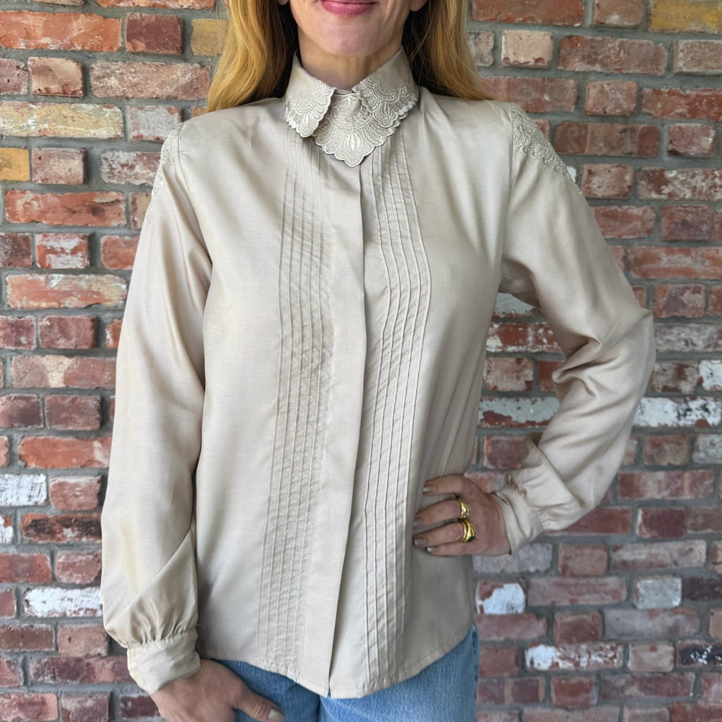Late 1970s - Early 1980s Champagne Silk Blouse