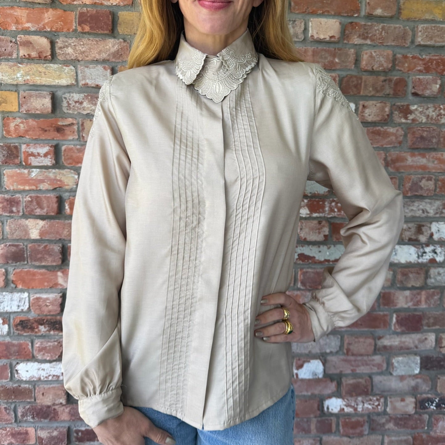 Late 1970s - Early 1980s Champagne Silk Blouse