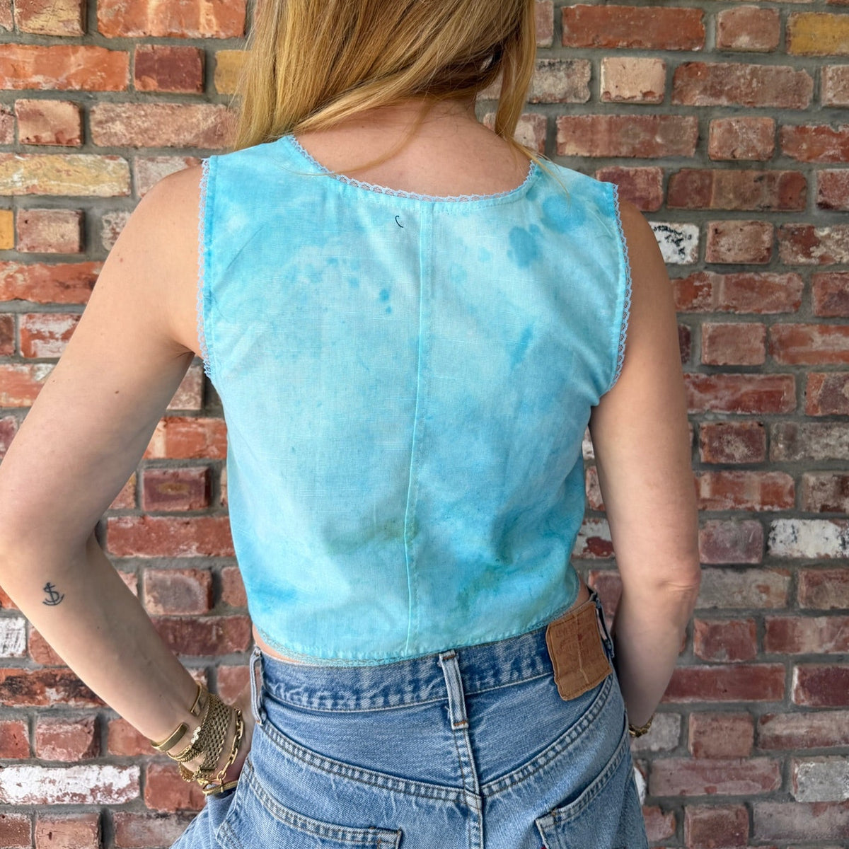 Upcycled Blue Emboroidered Tank by Casa Grace