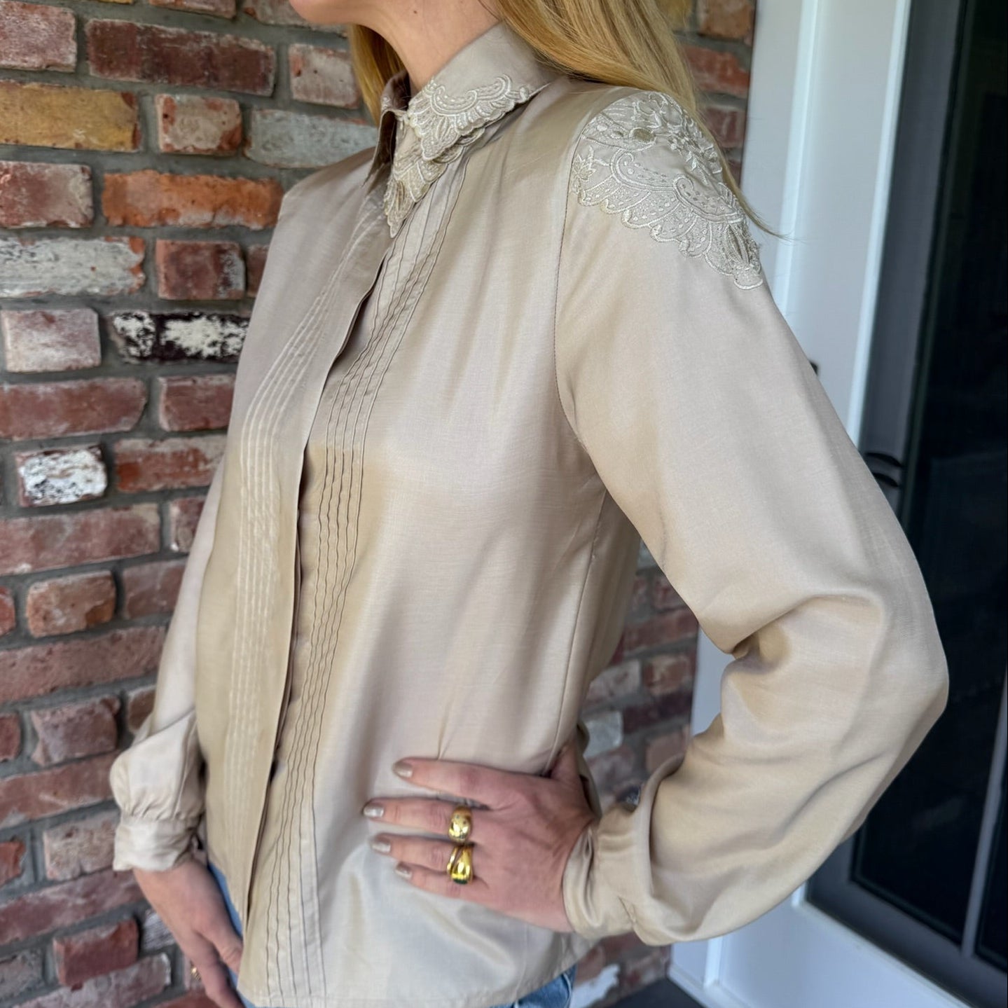 Late 1970s - Early 1980s Champagne Silk Blouse
