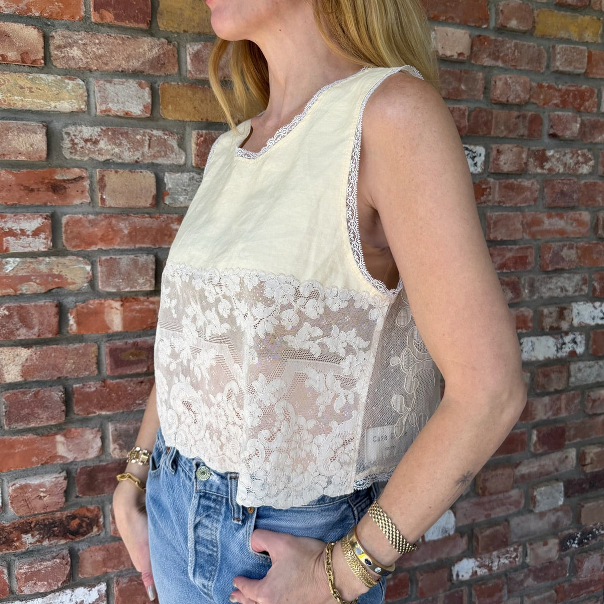 Upcycled Ivory Sheer Lace Tank Top by Casa Grace