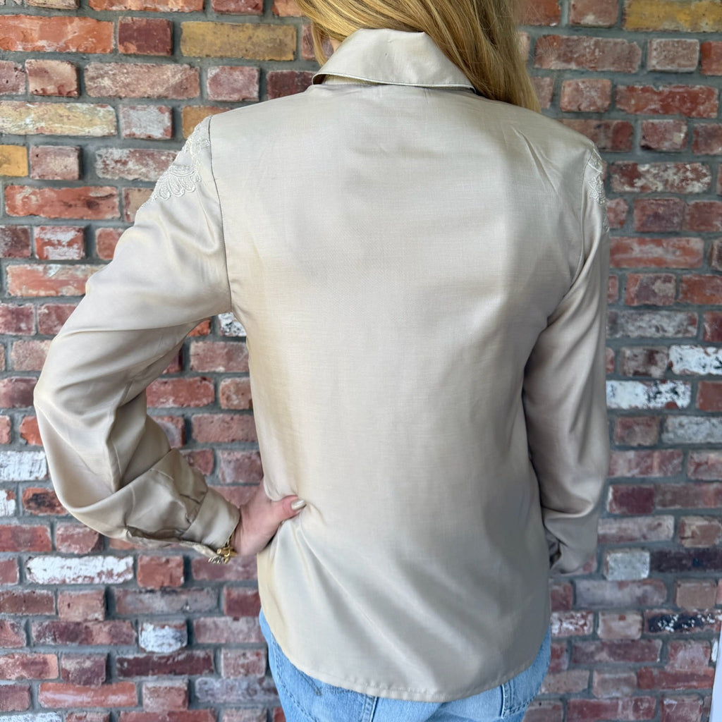 Late 1970s - Early 1980s Champagne Silk Blouse