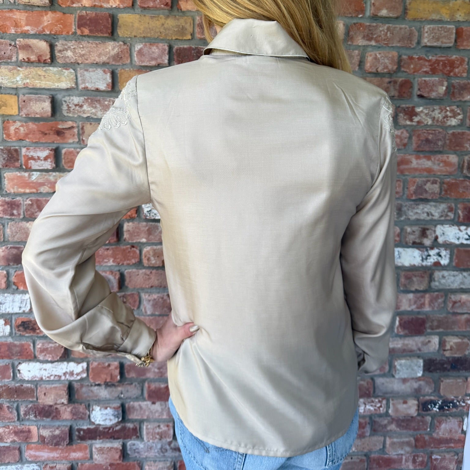Late 1970s - Early 1980s Champagne Silk Blouse