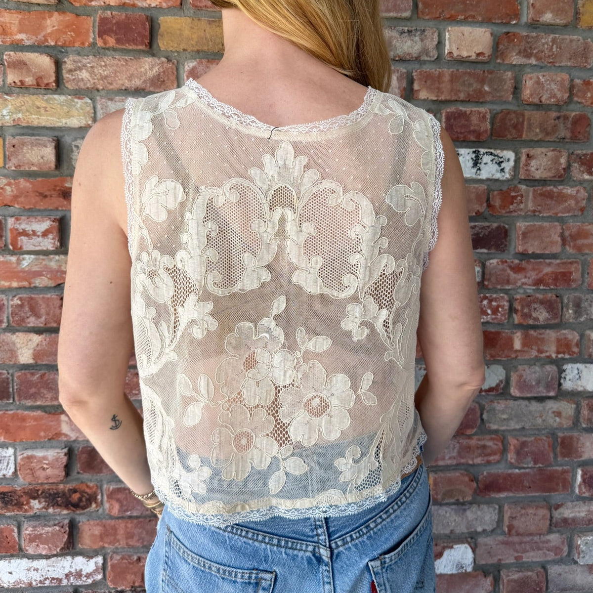 Upcycled Ivory Sheer Lace Tank Top by Casa Grace