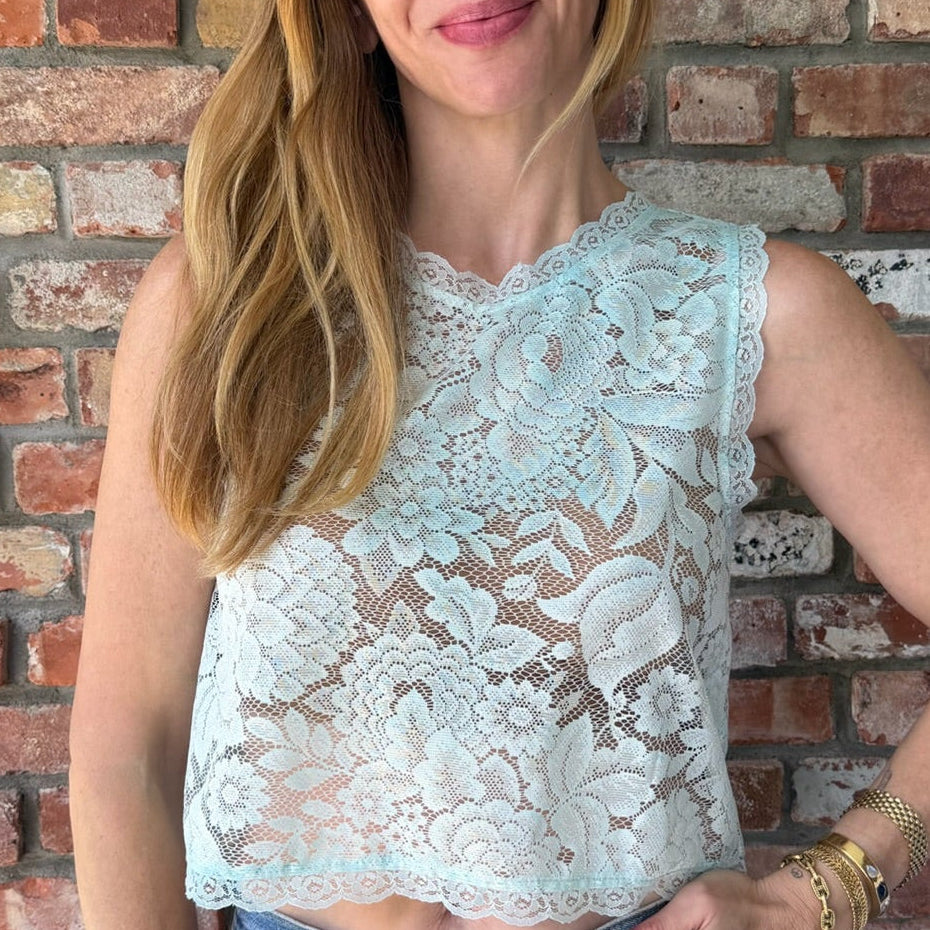 Upcycled Teal Sheer Lace Tank Top by Casa Grace
