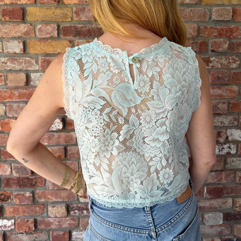 Upcycled Teal Sheer Lace Tank Top by Casa Grace
